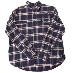 Jachs Men's Brawny 2XL Navy Red Plaid Button Up Flannel Shirt Outdoors‎ Western
